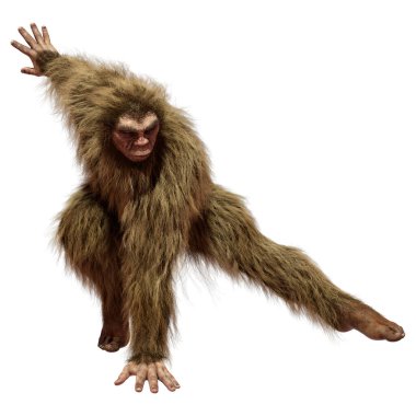 Beyaz arkaplanda izole edilmiş bir Koca Ayak veya Kocaayak 'ın 3B canlandırması