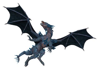 Beyaz arka planda izole edilmiş bir fantezi ejderhanın 3 boyutlu canlandırması