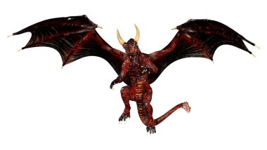 Beyaz arka planda izole edilmiş bir fantezi ejderhanın 3 boyutlu canlandırması