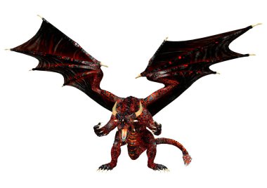 Beyaz arka planda izole edilmiş bir fantezi ejderhanın 3 boyutlu canlandırması