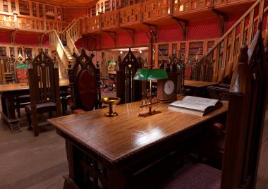 Gotik bir kütüphanenin 3B görüntülemesi