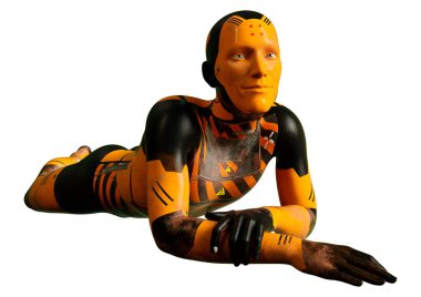 Beyaz arkaplanda izole edilmiş bir erkek robotun 3B görüntülemesi