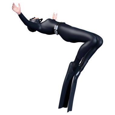 3D rendering of a female freediver isolated on white background