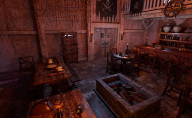 3D rendering of a pirate bar interior