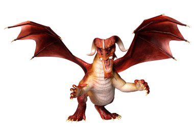 Beyaz arka planda izole edilmiş bir fantezi ejderhanın 3 boyutlu canlandırması