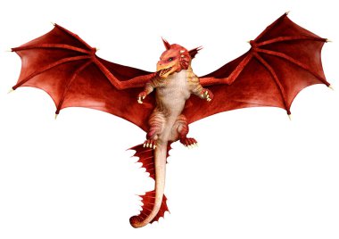 Beyaz arka planda izole edilmiş bir fantezi ejderhanın 3 boyutlu canlandırması