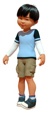 Beyaz arka planda izole edilmiş bir Asyalı çizgi film karakteri.