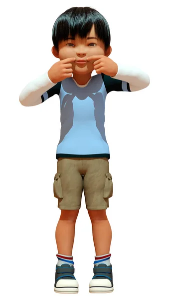 一个被白色背景隔离的亚洲小男孩的3D渲染 — 图库照片