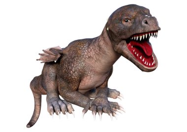 Beyaz arka planda izole edilmiş bir fantezi ejderhanın 3 boyutlu canlandırması