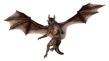 Beyaz arka planda izole edilmiş bir fantezi ejderhanın 3 boyutlu canlandırması