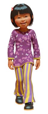 Beyaz arka planda izole edilmiş bir Asyalı kızın 3 boyutlu görüntüsü