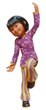 Beyaz arka planda izole edilmiş bir Asyalı kızın 3 boyutlu görüntüsü