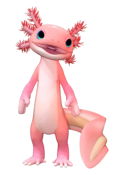 Representación Lindo Axolotl Toon Rosa Aislado Sobre Fondo Blanco — Foto de Stock