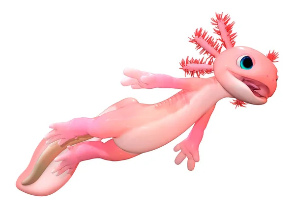 Rendering Cute Pink Toon Axolotl Isolated White Background — стоковое фото