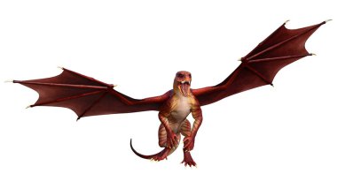 Beyaz arka planda izole edilmiş bir fantezi ejderhanın 3 boyutlu canlandırması