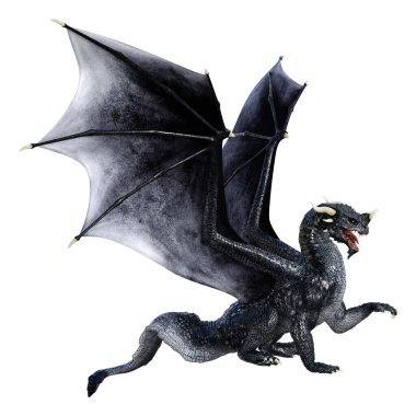 Beyaz arka planda izole edilmiş bir fantezi ejderhanın 3 boyutlu canlandırması