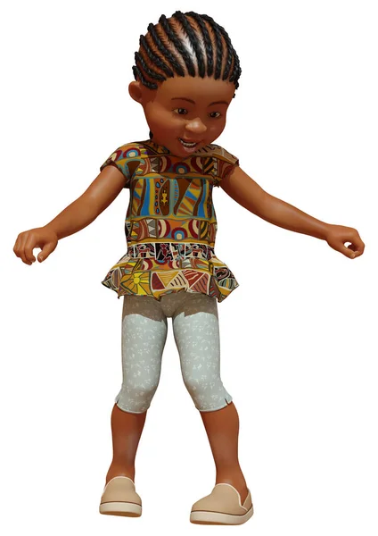 Representación Una Niña Africana Dibujos Animados Aislada Sobre Fondo Blanco — Foto de Stock