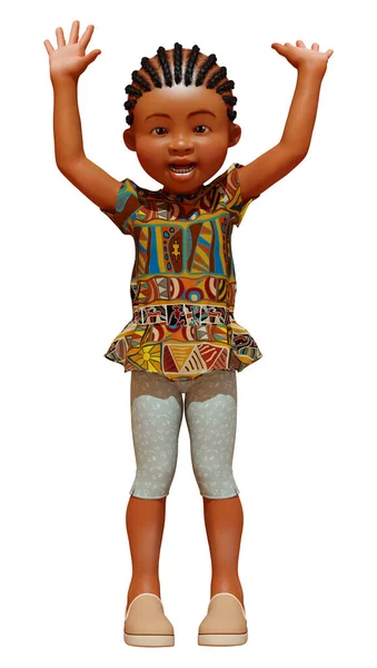 Renderowania Kreskówki Afrykańskiej Dziewczyny Izolowane Białym Tle — Zdjęcie stockowe