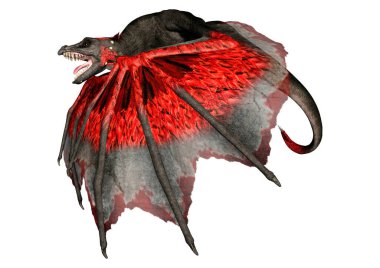 Beyaz arka planda izole edilmiş bir fantezi ejderhanın 3 boyutlu canlandırması