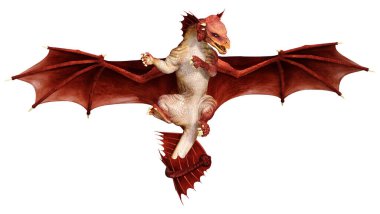 Beyaz arka planda izole edilmiş bir fantezi ejderhanın 3 boyutlu canlandırması