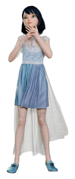 Rendering Einer Hübschen Puppe Einem Blauen Vintage Kleid Isoliert Auf — Stockfoto