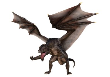 Beyaz arka planda izole edilmiş bir fantezi ejderhanın 3 boyutlu canlandırması