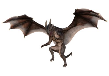 Beyaz arka planda izole edilmiş bir fantezi ejderhanın 3 boyutlu canlandırması