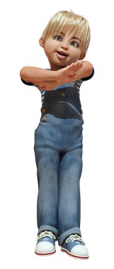 Beyaz arka planda izole edilmiş bir beyaz çocuk çizgi filminin 3 boyutlu çizimi