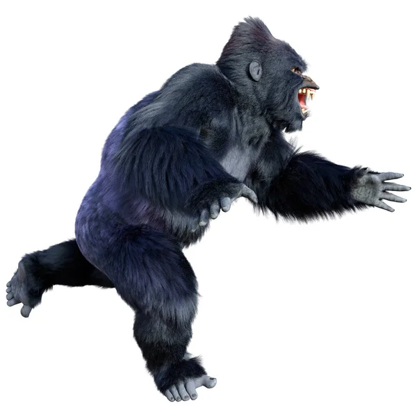 Rendering Dari Kera Gorila Hitam Terisolasi Pada Latar Belakang Putih — Stok Foto