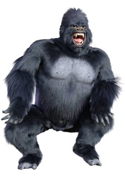 Representación Mono Gorila Negro Aislado Sobre Fondo Blanco —  Fotos de Stock