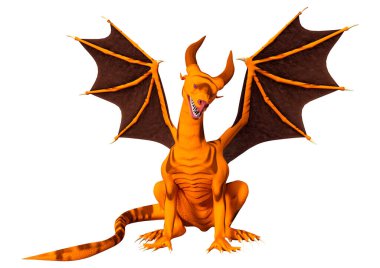 Beyaz arka planda izole edilmiş bir fantezi ejderhanın 3 boyutlu canlandırması