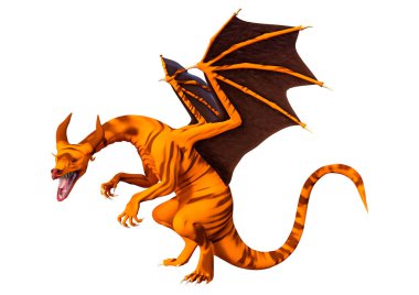 Beyaz arka planda izole edilmiş bir fantezi ejderhanın 3 boyutlu canlandırması