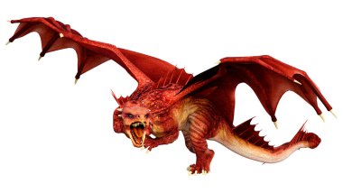 Beyaz arka planda izole edilmiş bir fantezi ejderhanın 3 boyutlu canlandırması