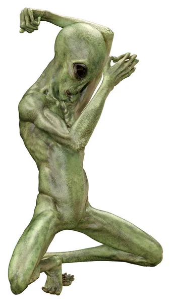 Візуалізація Зеленого Інопланетянина Ізольовано Білому Тлі — стокове фото