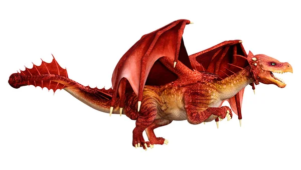 Desenho animado dragão vermelho cuspindo fogo - Stockphoto