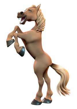 Beyaz arka planda izole edilmiş kahverengi çizgi film atının 3D görüntüsü