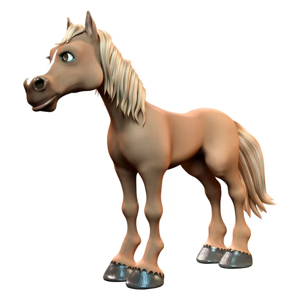 Renderização Cavalo Desenho Animado Marrom Isolado Fundo Branco — Fotografia de Stock