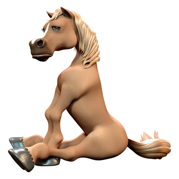 Weergave Van Een Bruin Cartoon Paard Geïsoleerd Witte Achtergrond — Stockfoto