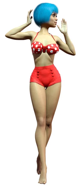 3Dレンダリングの漫画のヴィンテージのピンアップ女の子隔離された白い背景 — ストック写真