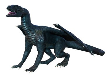 Beyaz arka planda izole edilmiş bir fantezi ejderhanın 3 boyutlu canlandırması