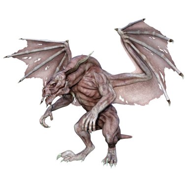 Beyaz arka planda izole edilmiş bir fantezi ejderhanın 3 boyutlu canlandırması