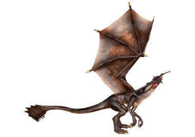 Beyaz arka planda izole edilmiş bir fantezi ejderhanın 3 boyutlu canlandırması