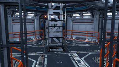 Fütürist bir bilim kurgu koridorunun 3 boyutlu canlandırması