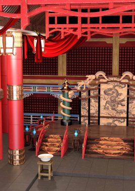 Geleneksel bir Çin salonunun 3 boyutlu canlandırması