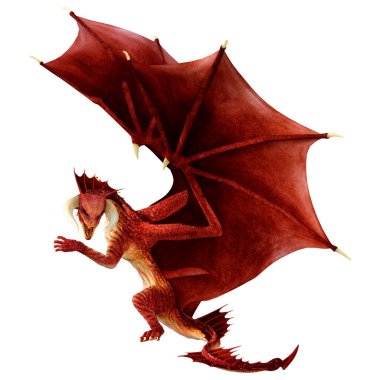 Beyaz arka planda izole edilmiş bir fantezi ejderhanın 3 boyutlu canlandırması