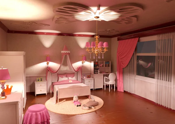 Ilustración Del Interior Dormitorio Para Princesa —  Fotos de Stock