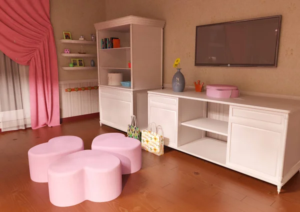 Ilustração Quarto Interior Para Menina Princesa — Fotografia de Stock