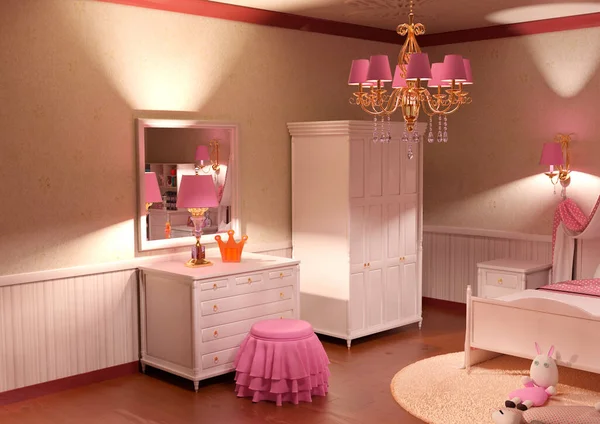Ilustración Del Interior Dormitorio Para Princesa —  Fotos de Stock