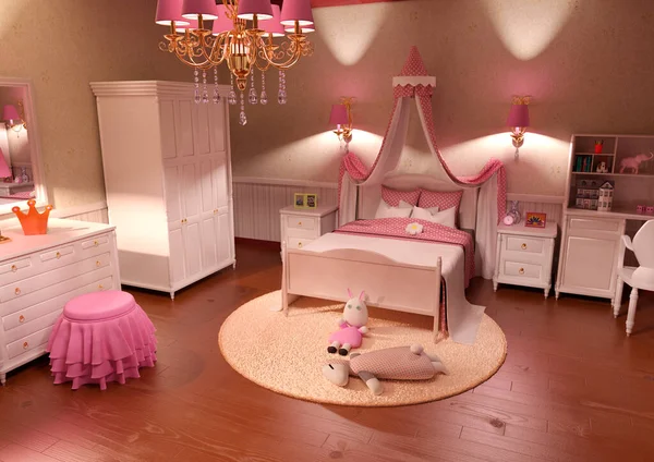 Illustration Eines Schlafzimmers Für Prinzessin Mädchen — Stockfoto