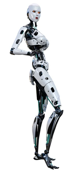 Rendering Robot Femmina Isolato Sfondo Bianco — Foto Stock